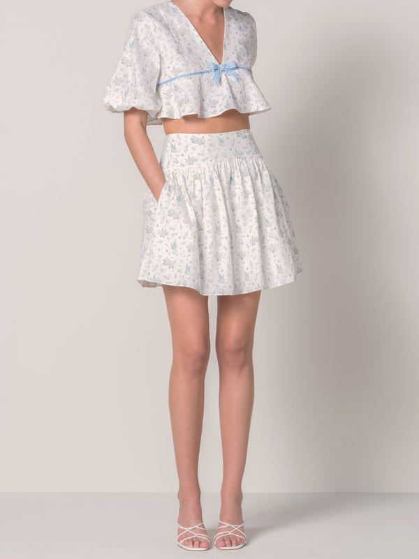 Hydrangea Blue Linen Mini Skirt