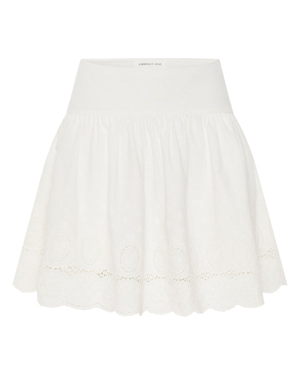 French Ivory Embroidered Linen Mini Skirt