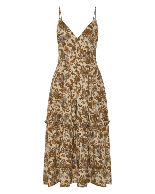 Wildflower Linen Midi Dress with Pockets